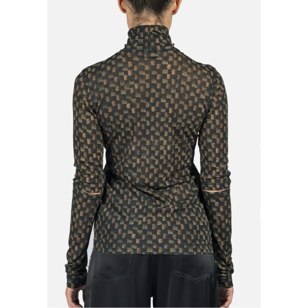 NANUSHKA Larson Turtleneck - Black & Brown Elbow Cutout Mesh Turtleneck Top